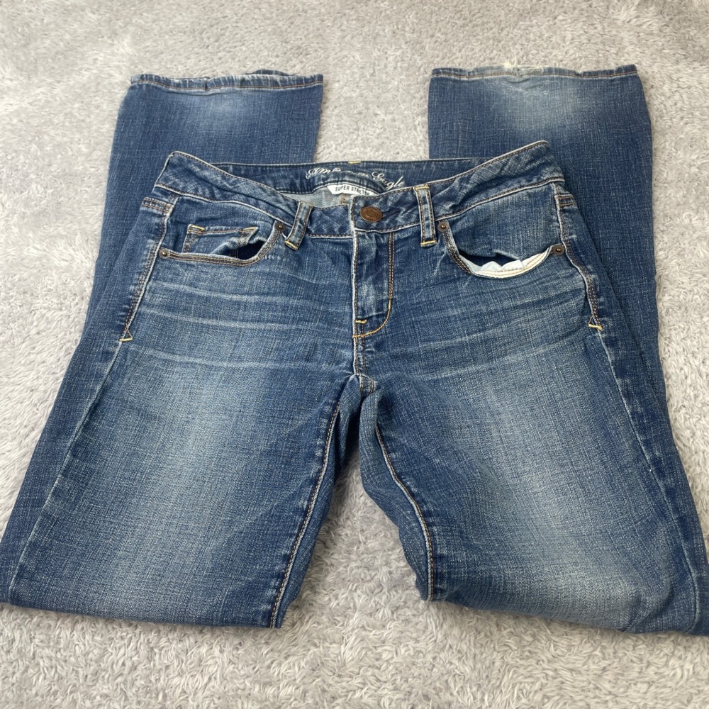 American Eagle Skinny Kick Jeans Womens 6 Short Blue Super Stretch Bootcut